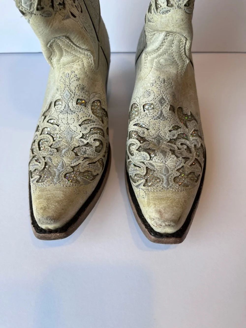 Corral White Glitter Inlay Cowgirl Western Boots